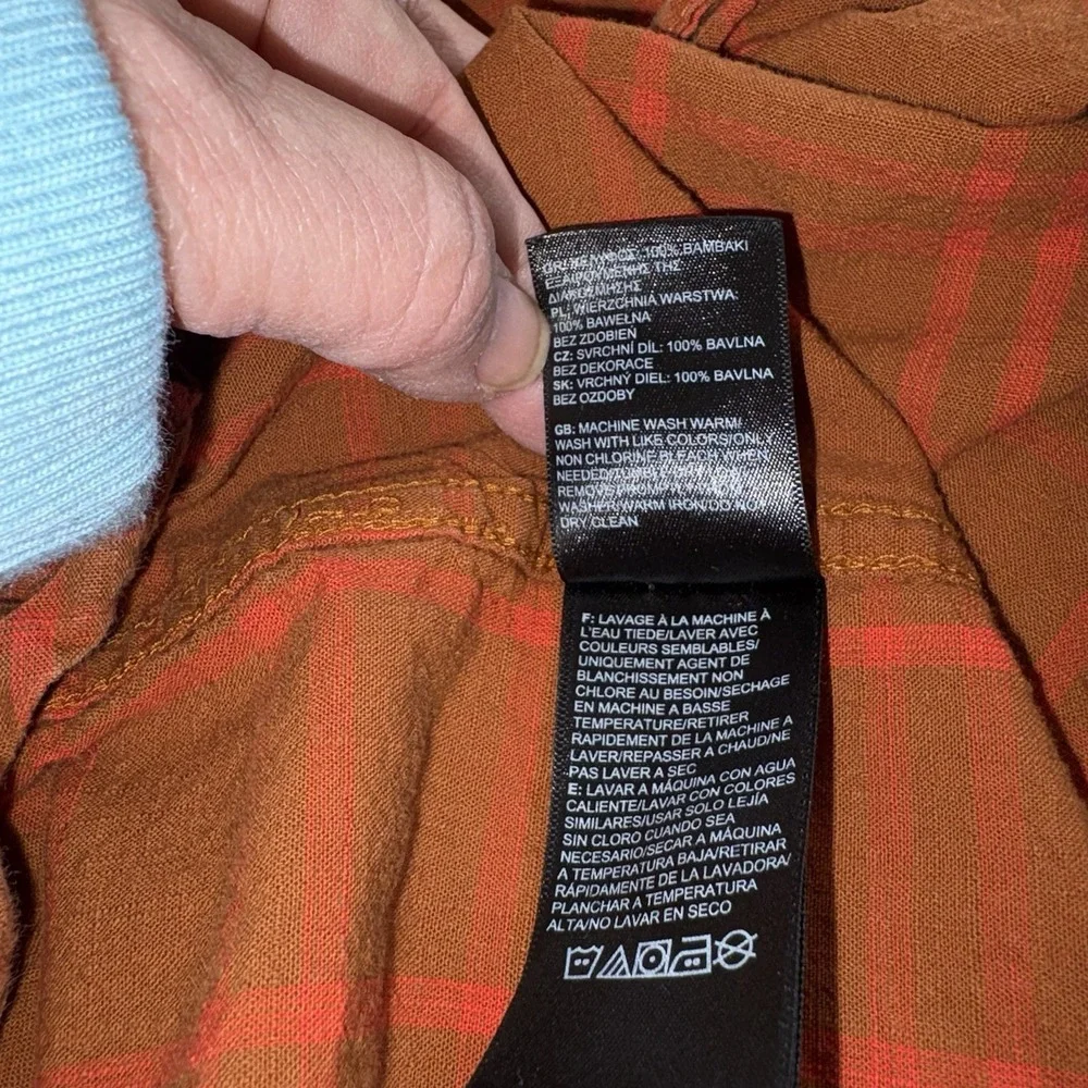 The North Face Mens Shirt Size Large Brown Orange Plaid Lumberjack Outdoor Hike